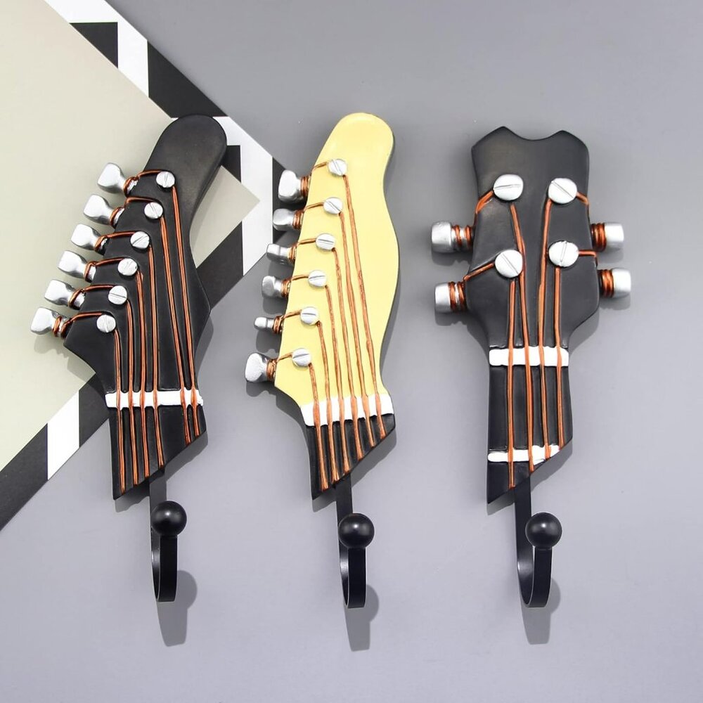 3 Music Guitar Shape‎ Decorative Hooks Rack Hangers Clothes Coats Towels Keys